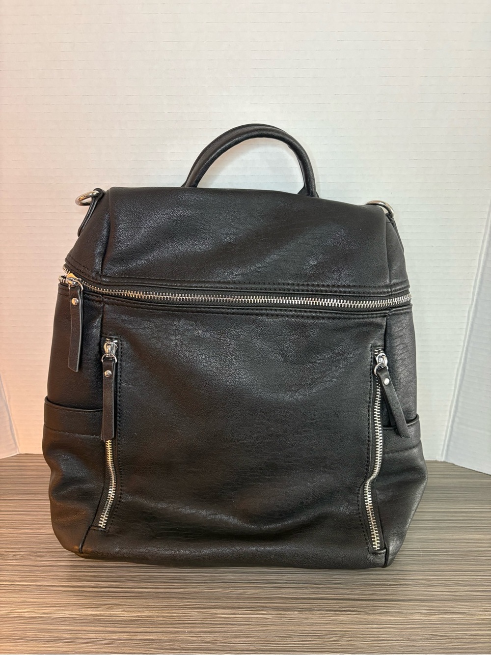 Miztique Black Vegan Leather Convertible Backpack Handbag Satchel Zip Purse